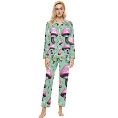 Boho Woods Mushroom Womens  Long Sleeve Velvet Pocket Pajamas Set by GardenOfOphir