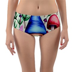 Tiny Mushroom Forest Scene Reversible Mid-waist Bikini Bottoms by GardenOfOphir