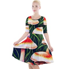 Mushroom Fairy Garden Quarter Sleeve A-line Dress by GardenOfOphir