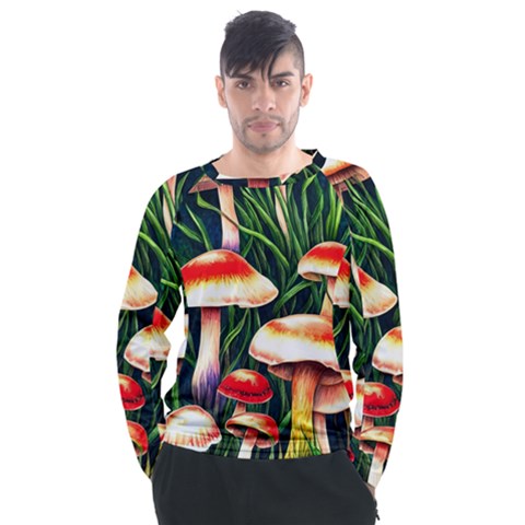 Mushroom Fairy Garden Men s Long Sleeve Raglan Tee by GardenOfOphir