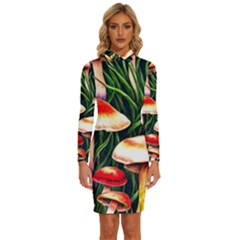 Mushroom Fairy Garden Long Sleeve Shirt Collar Bodycon Dress by GardenOfOphir