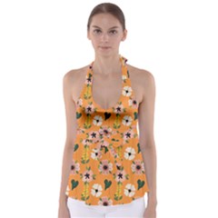 Flower Orange Pattern Floral Babydoll Tankini Top by Dutashop