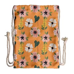 Flower Orange Pattern Floral Drawstring Bag (large)