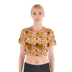 Flower Orange Pattern Floral Cotton Crop Top