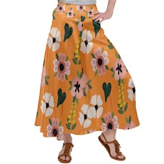 Flower Orange Pattern Floral Satin Palazzo Pants