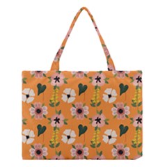 Flower Orange Pattern Floral Medium Tote Bag by Dutashop