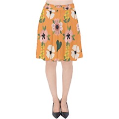 Flower Orange Pattern Floral Velvet High Waist Skirt by Dutashop