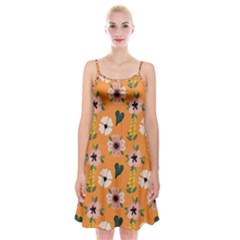 Flower Orange Pattern Floral Spaghetti Strap Velvet Dress by Dutashop