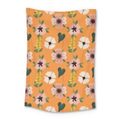 Flower Orange Pattern Floral Small Tapestry