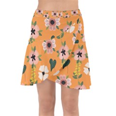 Flower Orange Pattern Floral Wrap Front Skirt