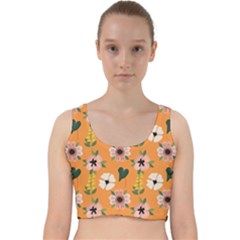 Flower Orange Pattern Floral Velvet Racer Back Crop Top