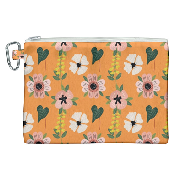 Flower Orange Pattern Floral Canvas Cosmetic Bag (XL)