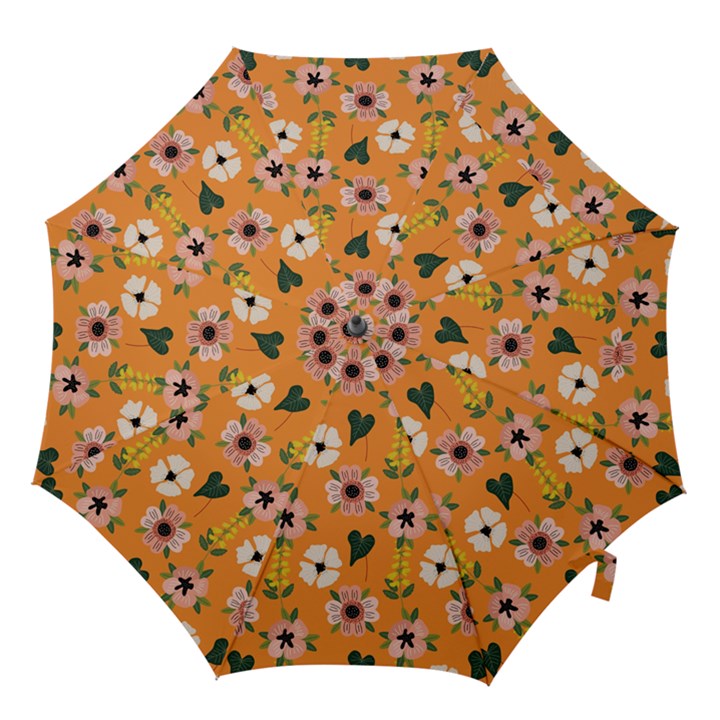 Flower Orange Pattern Floral Hook Handle Umbrellas (Medium)