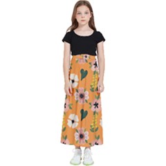 Flower Orange Pattern Floral Kids  Flared Maxi Skirt by Dutashop