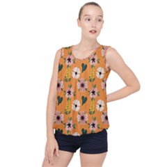 Flower Orange Pattern Floral Bubble Hem Chiffon Tank Top by Dutashop