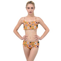 Flower Orange Pattern Floral Layered Top Bikini Set by Dutashop