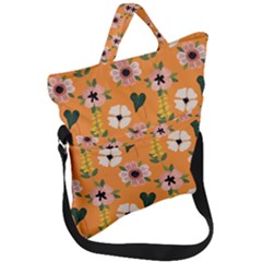 Flower Orange Pattern Floral Fold Over Handle Tote Bag by Dutashop