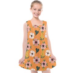 Flower Orange Pattern Floral Kids  Cross Back Dress by Dutashop