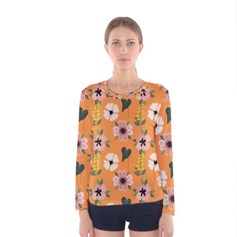 Flower Orange Pattern Floral Women s Long Sleeve Tee by Dutashop