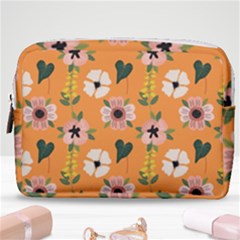 Flower Orange Pattern Floral Make Up Pouch (medium) by Dutashop