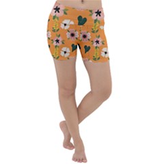 Flower Orange Pattern Floral Lightweight Velour Yoga Shorts