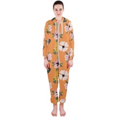 Flower Orange Pattern Floral Hooded Jumpsuit (ladies) by Dutashop