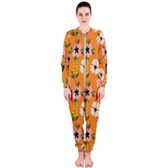 Flower Orange Pattern Floral Onepiece Jumpsuit (ladies) by Dutashop