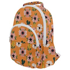 Flower Orange Pattern Floral Rounded Multi Pocket Backpack by Dutashop