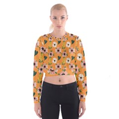 Flower Orange Pattern Floral Cropped Sweatshirt by Dutashop