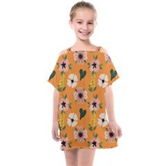 Flower Orange Pattern Floral Kids  One Piece Chiffon Dress