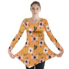 Flower Orange Pattern Floral Long Sleeve Tunic  by Dutashop