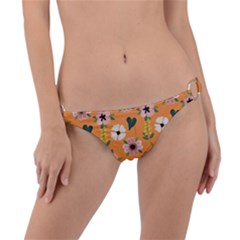 Flower Orange Pattern Floral Ring Detail Bikini Bottoms