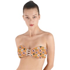 Flower Orange Pattern Floral Twist Bandeau Bikini Top by Dutashop