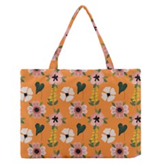 Flower Orange Pattern Floral Zipper Medium Tote Bag by Dutashop