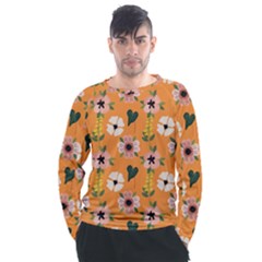 Flower Orange Pattern Floral Men s Long Sleeve Raglan Tee