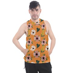 Flower Orange Pattern Floral Men s Sleeveless Hoodie