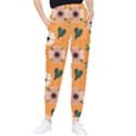 Flower Orange Pattern Floral Tapered Pants View1