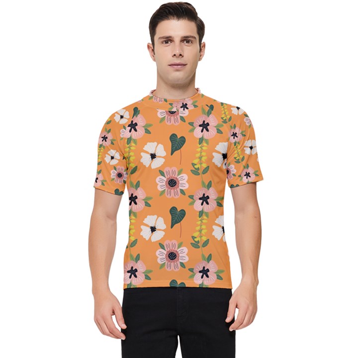 Flower Orange Pattern Floral Men s Short Sleeve Rash Guard