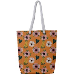 Flower Orange Pattern Floral Full Print Rope Handle Tote (small) by Dutashop