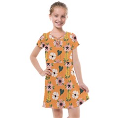 Flower Orange Pattern Floral Kids  Cross Web Dress