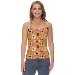 Flower Orange Pattern Floral Basic Halter Top by Dutashop