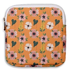 Flower Orange Pattern Floral Mini Square Pouch by Dutashop