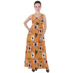 Flower Orange Pattern Floral Empire Waist Velour Maxi Dress