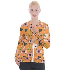 Flower Orange Pattern Floral Casual Zip Up Jacket