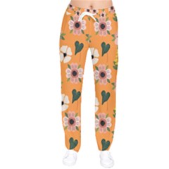 Flower Orange Pattern Floral Women Velvet Drawstring Pants