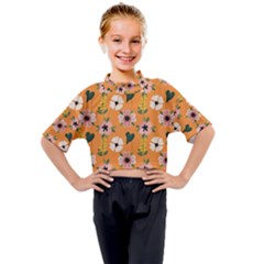 Flower Orange Pattern Floral Kids Mock Neck Tee