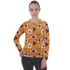 Flower Orange Pattern Floral Women s Long Sleeve Raglan Tee