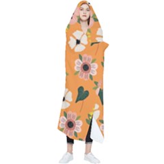 Flower Orange Pattern Floral Wearable Blanket by Dutashop