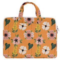 Flower Orange Pattern Floral Macbook Pro 13  Double Pocket Laptop Bag