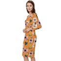 Flower Orange Pattern Floral Long Sleeve V-Neck Bodycon Dress  View2